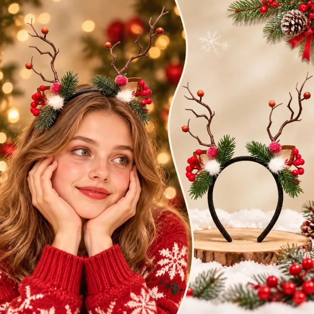 Reindeer Antlers Headband - Christmas Reindeer Antler Headband with Bells