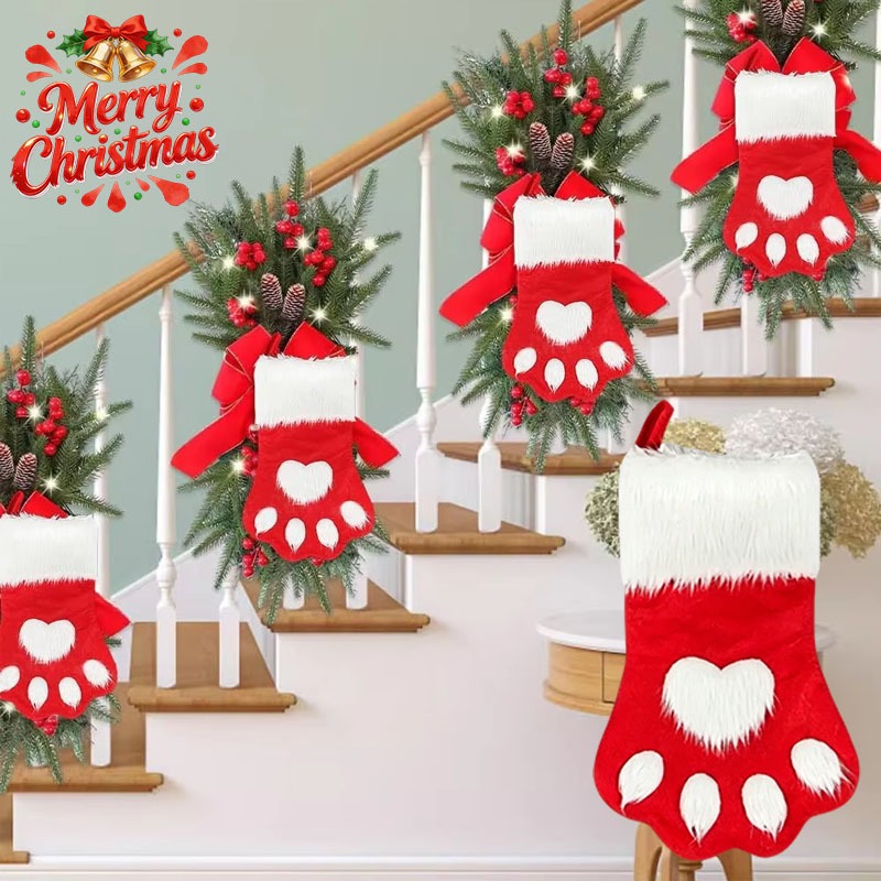 Winter Plush Dog Paw Christmas - Christmas Stocking Hanging review and price